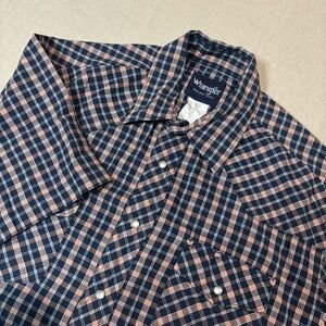 Vintage Wrangler Pearl Snap Western Shirt Men's Large Blue White Plaid Y2K